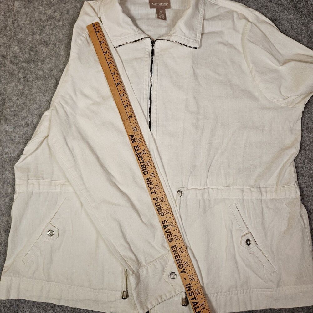 Chicos White Cotton Blend Drawstring Jacket Outdoors Classic Coastal Size 3 READ - Picture 5 of 10